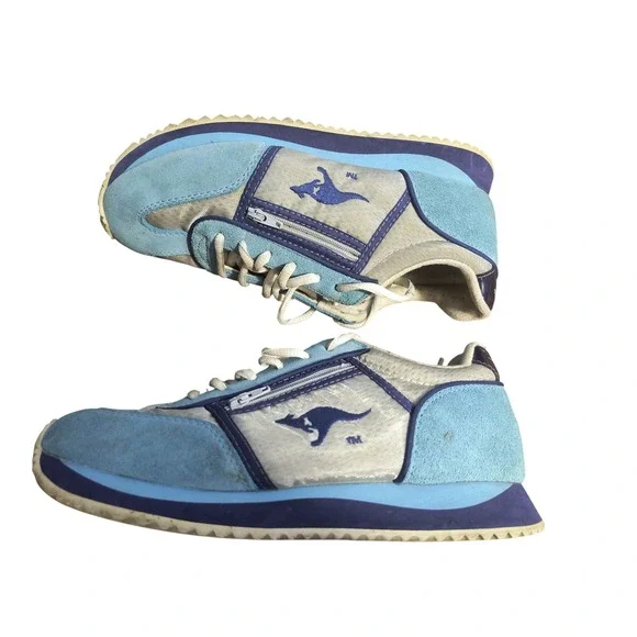 KangaROOS Vintage 1996 Blue Suede‎ Leather Sneakers Women's 6.5M Zip Pocket!!